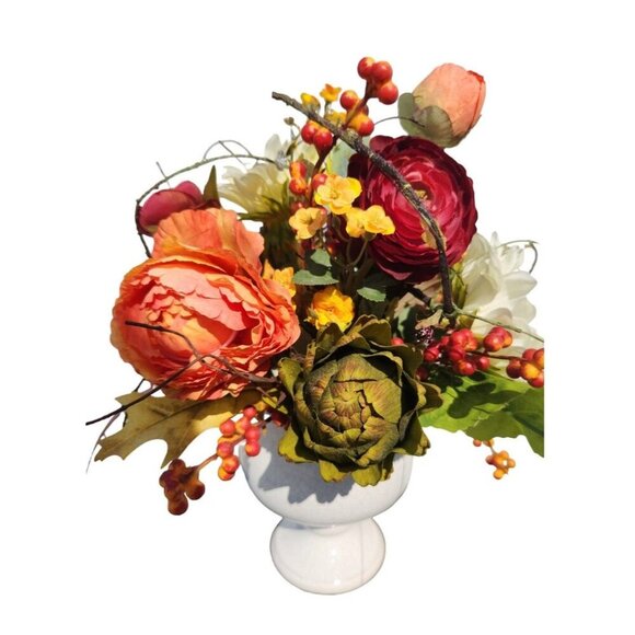 Autumn Artificial Floral Centerpiece With Sunflowers & Ranunculus Arrangement Wh - Picture 2 of 9